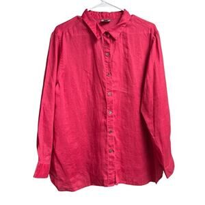J.Jill Women's Fushia Linen Button Down Long Sleeve Shirt Large Petite